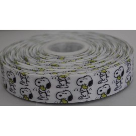 1 INCH SNOOPY AND WOODSTOCK ON WHITE GROSGRAIN RIBBON- 1 YARD