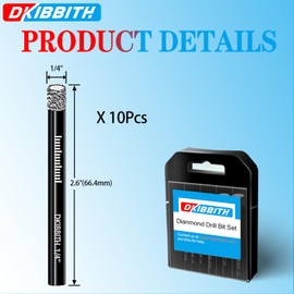 10 pcs 1/4" Diamond Drill Bits for Tile, Porcelain, Ceramic, Granite, Marble, Stone, Glass, Dry Drilling Tile Drill Btis with Storage Case and 1/4" Round Shank