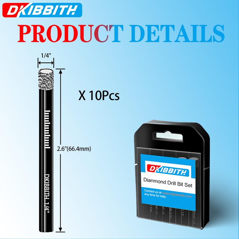 10 pcs 1/4" Diamond Drill Bits for Tile, Porcelain, Ceramic,