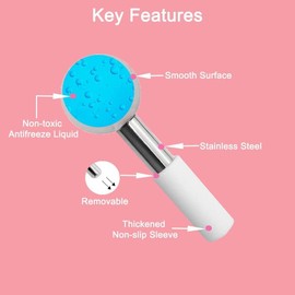 Stainless Steel Ice Roller Beauty Massager, 5 cm Dual Facial Globes with Rubber Base, Storage Bag