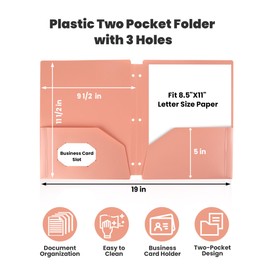 SUNEE 3 Hole Pocket Folders (6 Pack, Vintage Colors), Plastic Pocket Folders for 3 Ring Binder, 3-Hole Punched Folders with Pockets, for Kids, Students, Teachers, Office Staff