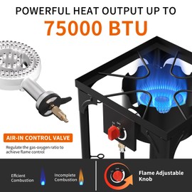 SKOK 1 Burner Propane Stove - Portable Camping Stove with 75,000 High Efficiency Propane Burner，Outdoor Stove for Camping, Backyard, Picnic