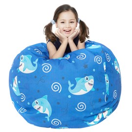 Round Bean Bag Cover Only without Filling, Large Stuffed Animal Bean Bag Storage, Bean Bag Chair Cover, Beanbag Covers with no Filling for Kids and Teens (Shark, X-Large)