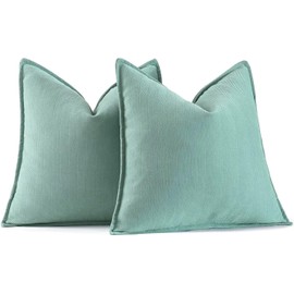 MIULEE Pack of 2 Aqua Green Decorative Pillow Covers 20x20 Inch Soft Chenille Luxurious Couch Throw Pillows Farmhouse Cushion Covers with Elegant Design for Sofa Bedroom Living Room Home Decor
