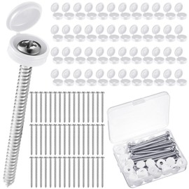 Zhengmy 3 Inch Shutter Screws and Caps Bulk Shutter Fasteners 304 Metal Stainless Steel Screws with Vinyl Caps for Outside Windows Hardware Railings Furniture(24 Set,White)