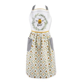 DII Women's Spring & Summer Apron Collection Adjustable, Two Large Pockets & Extra Long Ties, One Size Fits Most, Sweet Bee