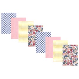 Hudson Baby Cotton Poly Flannel Burp Cloths Multipack, Pink Blue Pretty Floral 8-Pack, One Size