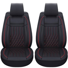 Aierxuan Front Car Seat Covers Universal Fit for Honda Civic Accord Crv, Toyota Camry Prius Rav4 Corolla, Kia, Lexus, Nissan, Mazda, Jeep Cherokee and Most Cars, with Waterproof Leather(Black and Red)
