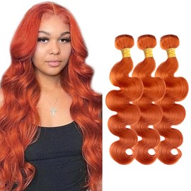 34 34 34 inch Ginger Bundles 350 Body Wave Bundles Human Hair Ginger Body Wave Bundle Same Length Orange Color