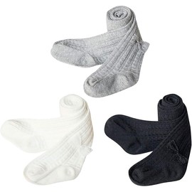 Century Star Baby Tights Toddler Tights for Baby Girl Stockings Newborn Infant leggings Baby Winter Clothes Cotton Knit Pants 3 Pack Black White Grey 6-12 Months