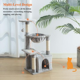 Kilodor Cat Tree, Small Cat Condo Tower with Hammock, Sisal Scratching Post for Kitten (Gray)