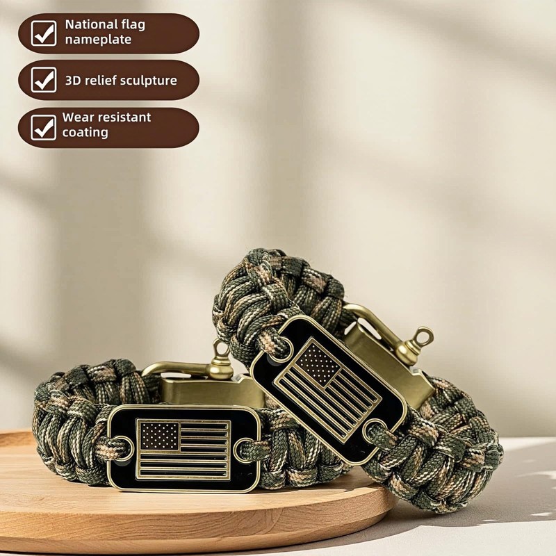 Patriotic Paracord Survival Bracelet for Men - Bronze US Flag