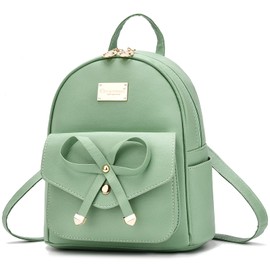 I IHAYNER Girls Bowknot Small Leather Backpack, Green, 22cm x 15cm x 26cm