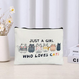 XMRSOY Cat Lover Makeup Bag, Waterproof Travel Cosmetic Pouch, 9.8 x 6.7 inches, Aesthetic Canvas Bag, Zipper Closure, Gift for Women (five cat)