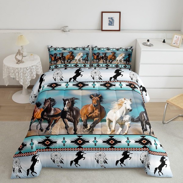 Aztec Comforter Set African Tribal Horse Printed Bedding Set,Farm Animals
