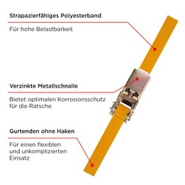 kwb Zurrgurt 4,5 m x 25 mm, aus strapazierfähigem Polypropylen, mit Prüfschild und verzinkter Metallratsche, ohne Haken, TÜV / GS geprüft