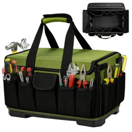 18-Inch Heavy Duty Tool Bag, 45-Pocket Large Capacity Tool Organizer with Hard Base & Waterproof Pocket, Tear-Resistant Electrician Tool Tote for HVAC, Mechanic, Carpenter
