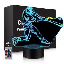 BASSI Gifts 3D Night Light,16 Colors Changing Touch/Remote Contro, Baseball 3D Illusion Lamp, Birthday Christmas Gifts for Boys Girls,Baseball Room Decor