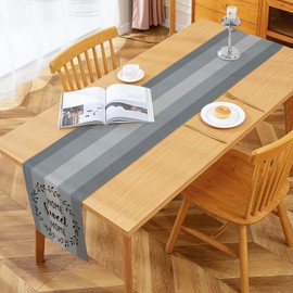 Kiatuniya Table Runner Stripes Blue Grey Modern Winter Runner Table Vintage Washable Table Runner Country House Style for Spring Autumn Kitchen Table Decoration Party Decor 40 x 140 cm