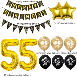 balloons 55 years birthday decorations man woman black gold 55 years birthday man decoration party 55 years woman 55 years birthday banner 55 years birthday man decoration