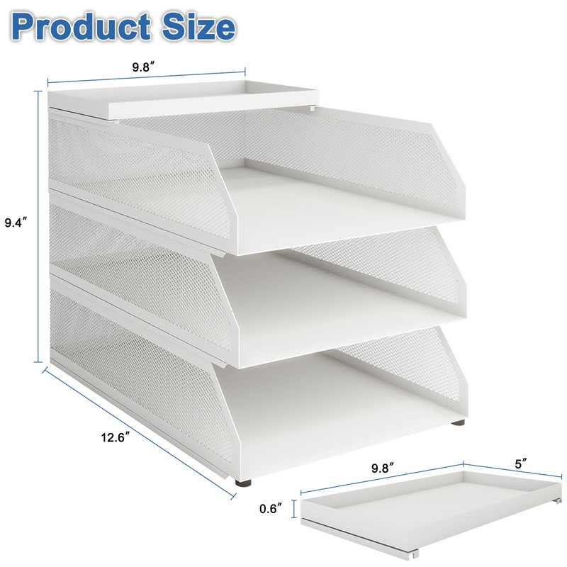 Natwind 3-Tier Stackable Paper Tray, Metal Mesh Desktop Organizer, Paper