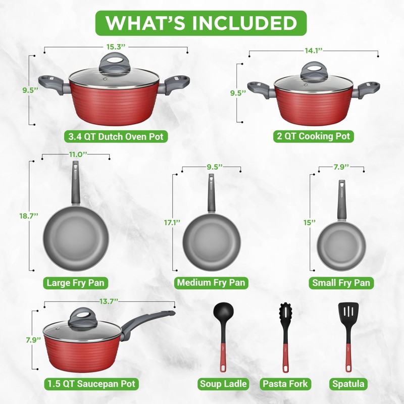 NutriChef 12-Piece Hard Anodized Nonstick Cookware Set - Induction Ready