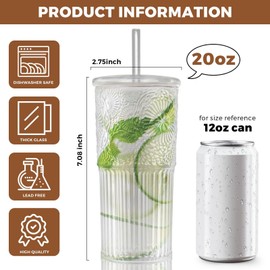 HIYAA 2PCS Glass Cups with Lids and Glass Straws, 20OZ Iced Coffee Cups, Home Essential and Coffee Bar Accessories Borosilicate Glass Tumblers with Lid and Straw for Beer, Cocktail (Sunflower, 2pcs)