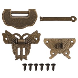 Antique Chinese Locks with Key & Latch Hasp Set, Vintage Jewelry Gift Box Decorative Padlock Lock Hardware Latch Set for Wood Box, Love Lock