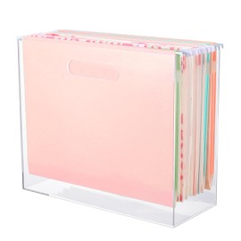 Hanging File Organizer Box, Acrylic File Folder Organizer for Letter Size Folders Portable File Holder Box with Handles Desk Hanging Folder Organizer File Crate Clear 12.2 x 10.24 x 4.92''