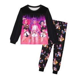 Pitevotur Girls Pyjamas Long Sleeve Huntrix Pjs Set Kids Anime Character Nightwear Sleepwear for Kids 5-12 Years Black