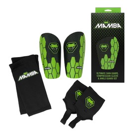 MAMBA Ultimate Shin Guard Set | Football Shin Pads, Ankle Guards & Compression Sleeves, Flexibility & Protection | Kids/Adults | Unique British Design (L)