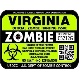 ProSticker 1256 (Two Pack) 3"x 4" Zombie Series Virginia Hunting License Permit Decal Sticker