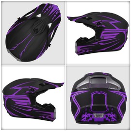 Youth Kids Motocross Helmet DOT Approved, Adult ATV Dirt Bike Off-Road Full Face Motorcycle Helmet with Goggles Gloves Mask for Boys Girls,Lightweight Breathable for Riding (Purple, Small)