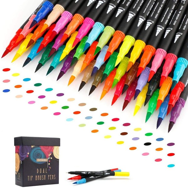 72 Colours Pen Set, Brush Pen Set, Fibre Tip Pens, Brush Pens, Fineliner Watercolour Pen Set, Thick and Thin Colouring Book for Adults, Calligraphy, Handwriting, Notes Making GC-72B
