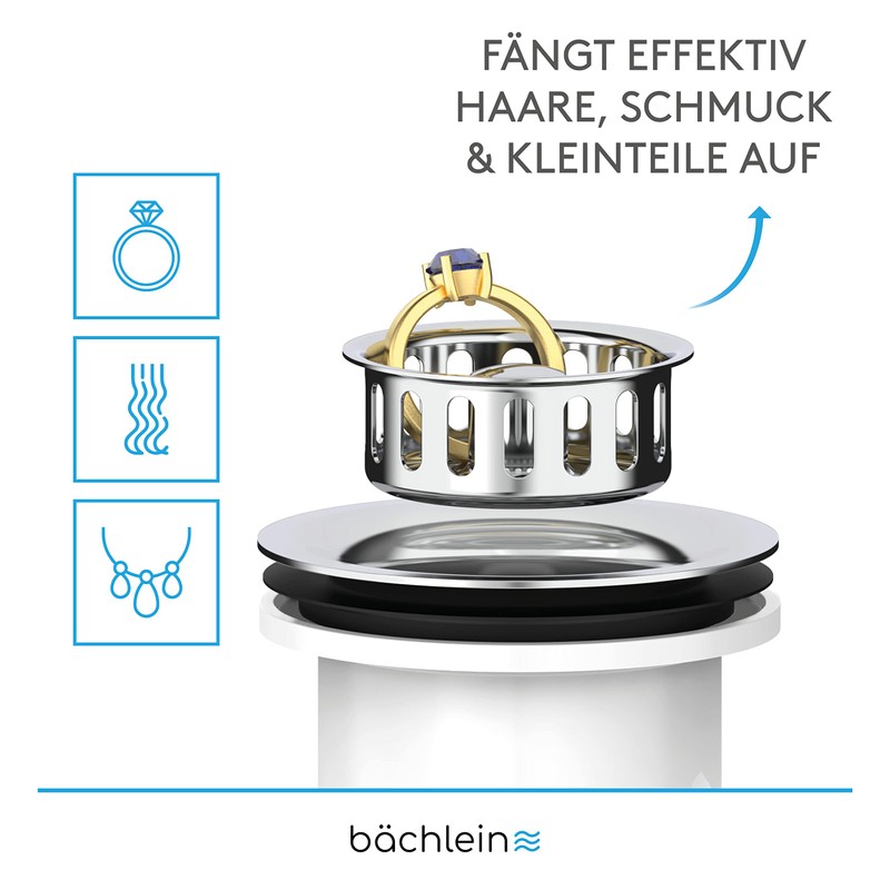 Bächlein Pop-Up Drain Fitting for the Sink, Diameter 70 mm