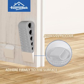 HOMOTEK 2 Pack Wedge Rubber Door Stops Door Chucks Stoppers Wall Protector for Floor & Bottom of Door with Self Adhesive White Holder, 5" x1-9/16 x1-5/16 (Gray)