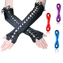 PHOGARY Lace Up Fingerless Gloves Elbow Gloves Goth Punk Arm Warmer Cosplay Assecories for Women (Style B)