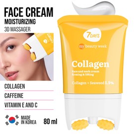 7DAYS Face Lift Cream with Collagen - Korean Skincare Face Moisturizer - Anti Aging Face and Neck Firming Cream for Women - Anti Puffiness Skin Tightening Roller Massager, 80ml