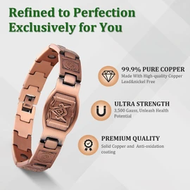 Copper Cross Bracelet for Men, Ultra Strength Magnetic Jewelry, Rice-Ear Design Adjustable Copper Biblical Cross Bracelet with Sizing Tool & Box