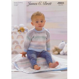 James Brett Double Knit Knitting Pattern Baby Rib Detail Sweater Blanket & Hat (JB803)