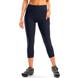 Bikewa Women's 4D Padded Bike Pants High Waist Cycling Shorts Bicycle Capris 3/4 Biking Tights with Zipper Pockets(Navy,M)