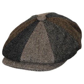 Jaxon Herringbone Patchwork Wool Blend Newsboy Cap (X-Large) Multi