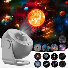 Galaxy Projector Light, 13 in 1 LED Planetarium Star Projector with 12 Film Discs, Starry Sky Projector Lamp with Timer, 360° Rotating Night Light Projector for Bedroom Living Room (Gray)
