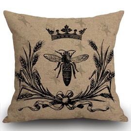 Smooffly Bee Cushion Cover, Outdoor Cushion Vintage Queen Bees Retro Crown Floral Ear Bowknot Black Throw Pillow Case Decorative for Living Room Sofa Bed,45cmx45cm 18x18 inch