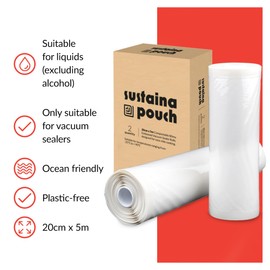 SousVideTools | Sustainapouch Vacuum Sealer Rolls | Pack of 2 | 20cm x 5m | Compostable Embossed Food Storage | Sous Vide Cooking & Freezing