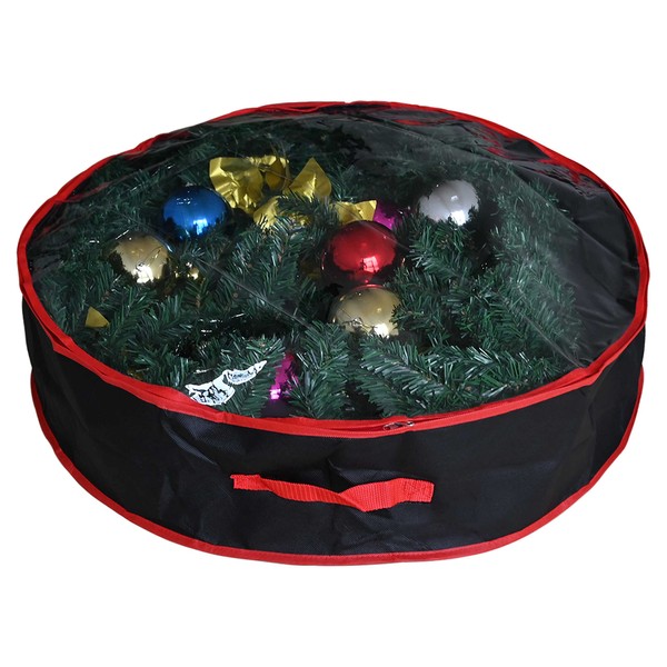 Ram® Heavy Duty BLACK Christmas Xmas Wreath Storage Bag Decoration Case With Clear Zip 60CM