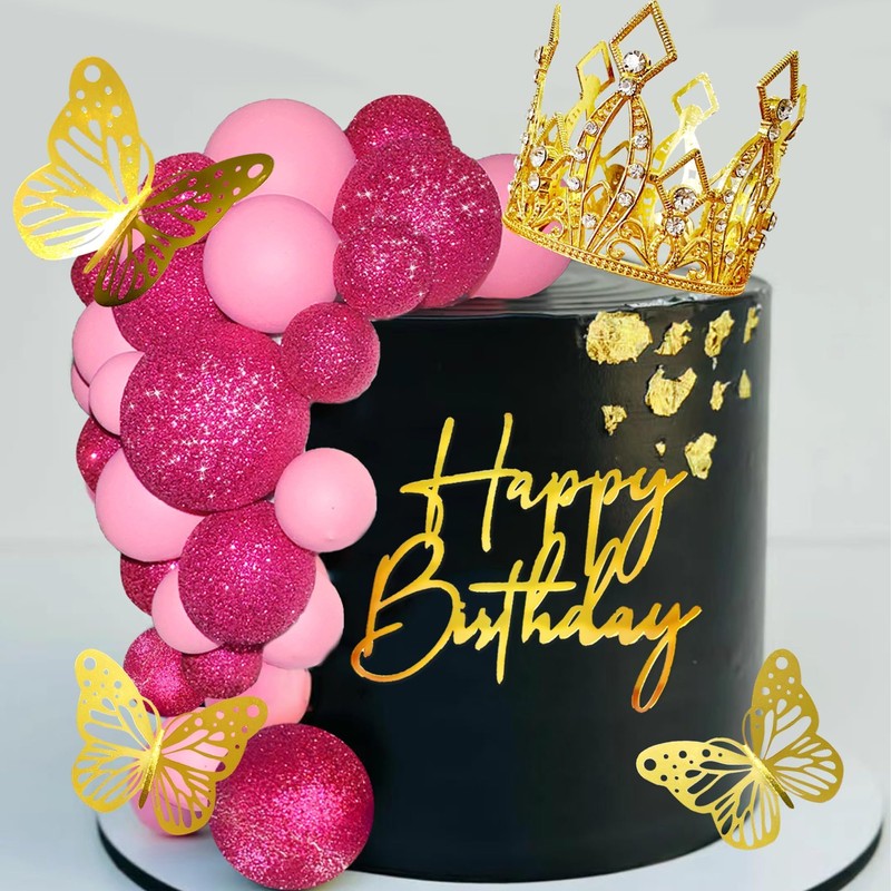 Bolas para tartas de feliz cumpleaños, corona, tiara para cumpleaños,