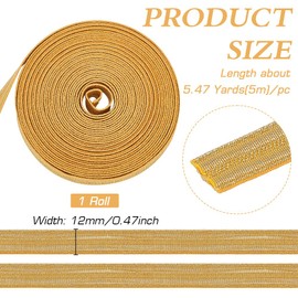 MAYJOYDIY 5.5 Yards Gold Metallic Ribbon Trim 1/2 inch Double Faced Braid Trim Flat Glitter Ribbon Polyester Army Uniform Cap Band for Dress Costume Sewing, Home Textile Decoration