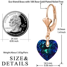 Peach Heart Earrings Clover French Lever back Ear Hook Gem Cutting Surface Crystal Earrings Crystal Women's Gifts,Rose Gold Platinum Plated Dangle Earring For Women Girls, inch, Rose Gold, crystal