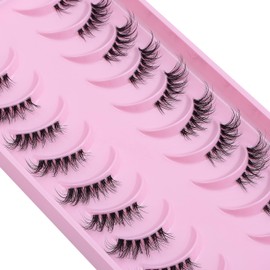 Eyelashes Natural Look 10 Pairs Transparent Band Eyelash Wispies Eyelashes 3D Fake Lashes Small Face Eyelashes 100% Handmade Lashes Soft Reusable Eye Lash (QAT25P)